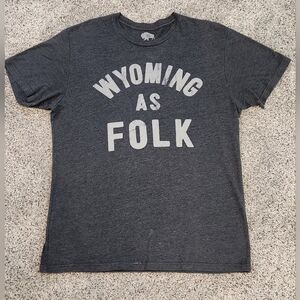 Mens Large Surf Wyoming "Wyoming As Folk" Vintage Western Heather Grey T Shirt